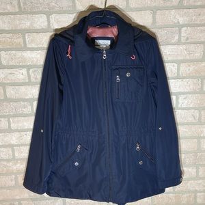 Nautica Women’s Navy Blue Raincoat with Coral Accents